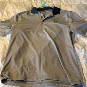 Gray striped under armor polo